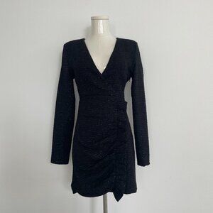 NWT Metallic Tweed Mini Dress with Shoulder Pads, Ruffle Detail, and Side Zip XS